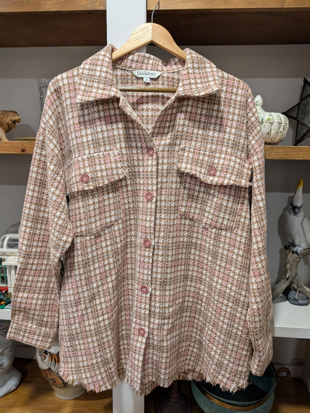 Davi & Danni Pink Plaid Fringe Utility Jacket Size Medium
